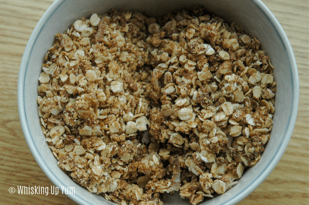 Fresh homemade granola recipe comparing using a silicone baking mat and baking the granola on the pan.
